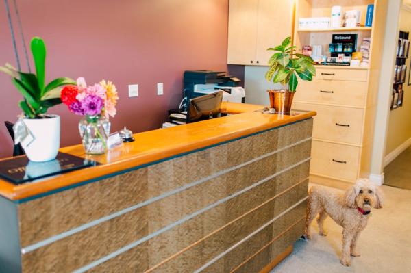 Pup at reception area