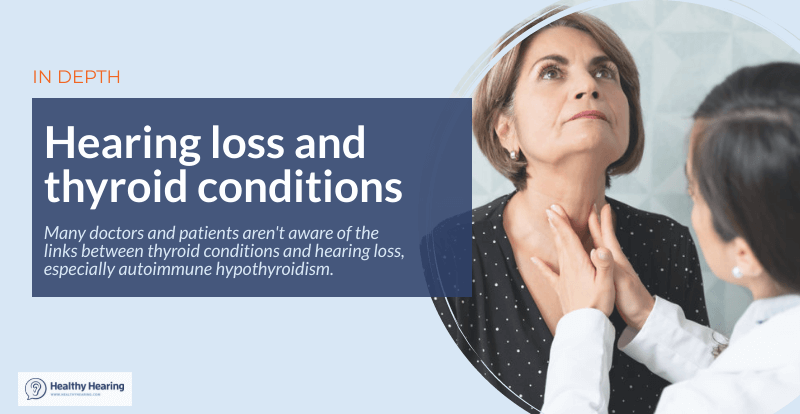 Infographic showing a woman receiving a thyroid exam and the words 