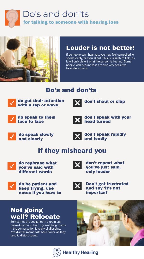 Communication tips for talking to someone with hearing loss. 
