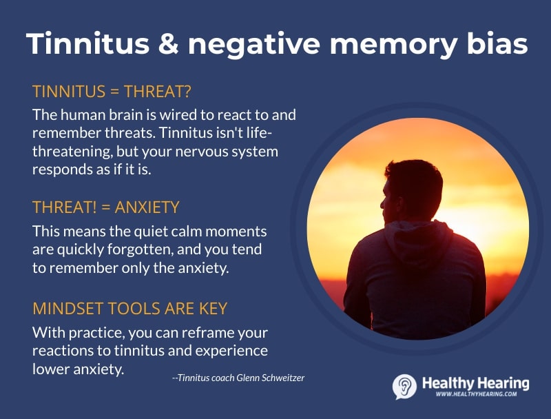 Text-based infographic explaining tinnitus and negative memory bias