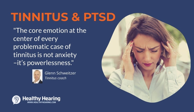 A quote about the core emotion of powerlessness being the heart of struggling with tinnitus. 