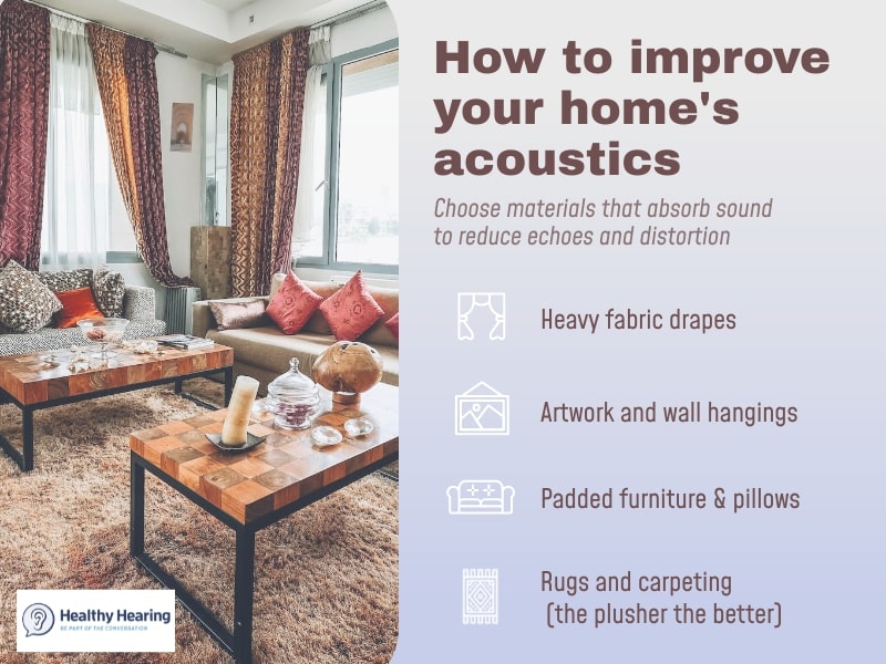 Infographic on improving home acoustics for hearing loss. 